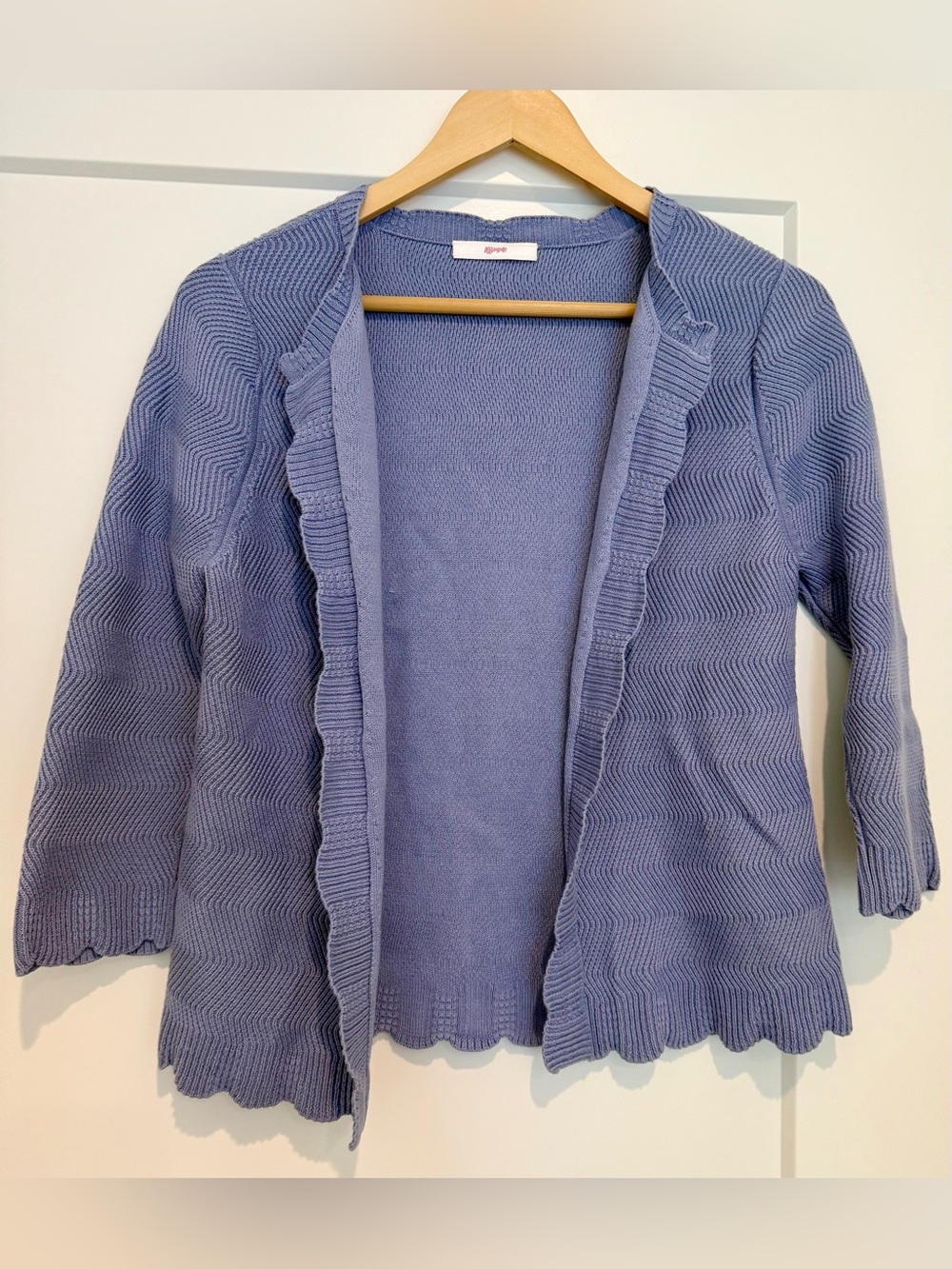Leggiadro cotton Lavender/ blue Open-Front Ruffle-Edge Cardigan M